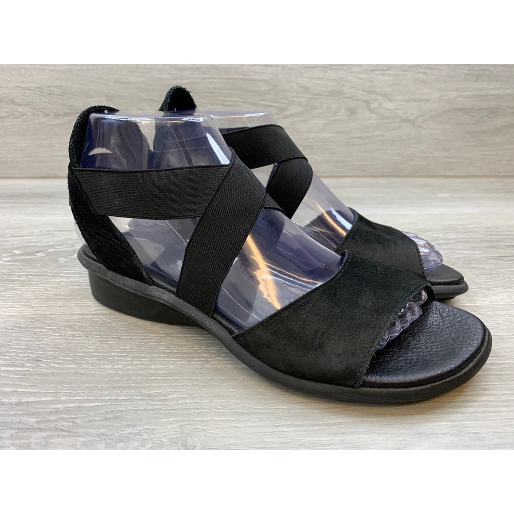 Arche Black Suede Elastic Strappy Sandals Lactae Hevea Sole France Size 7 Shoes